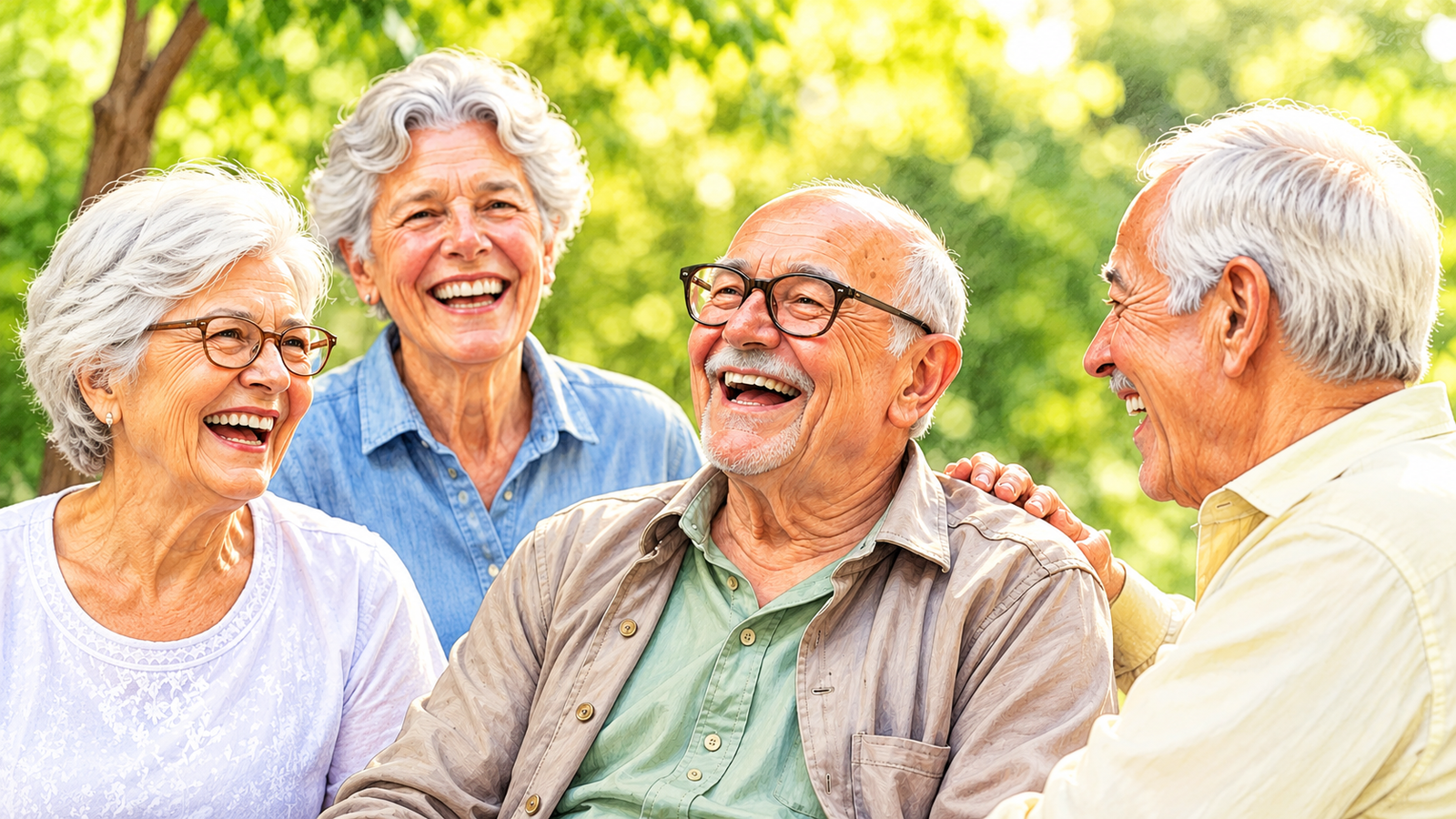 Elderly residents sharing a warm and caring moment