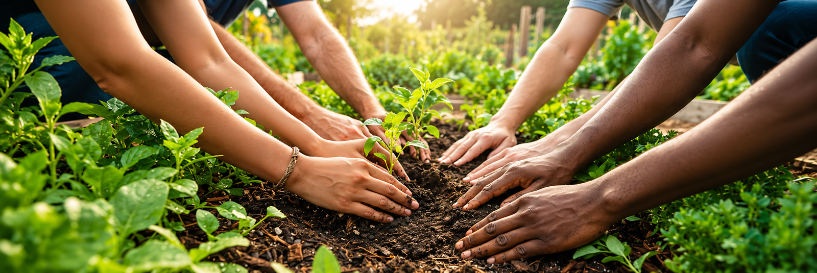 Community members planting trees together