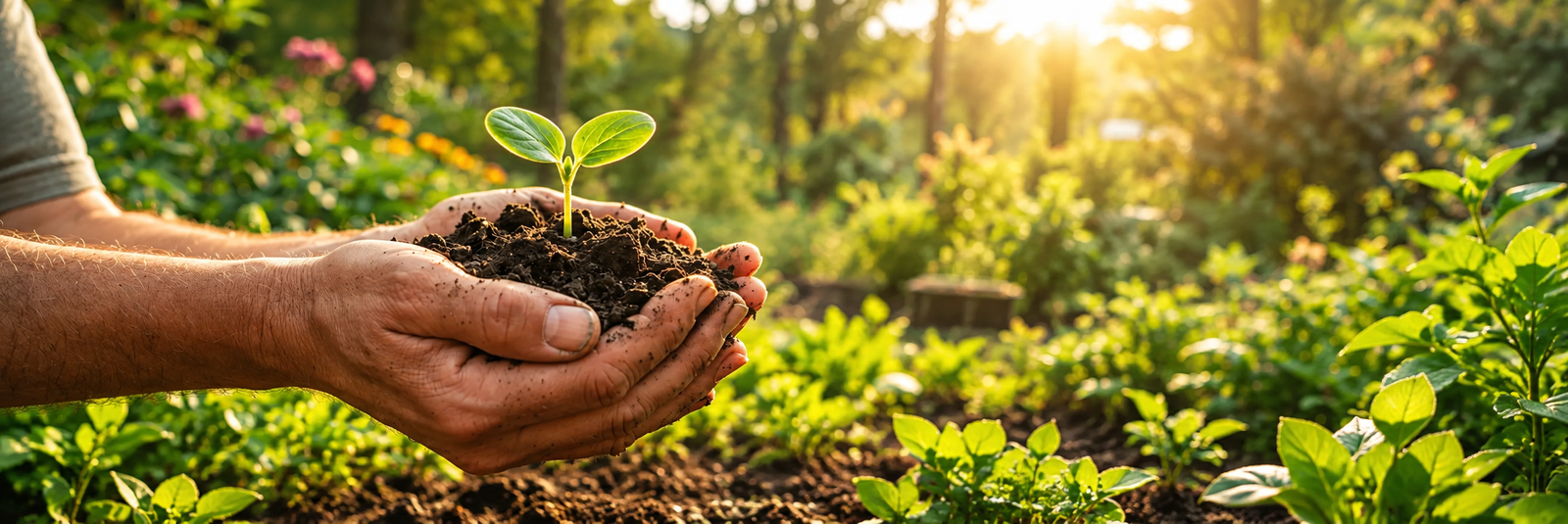 Hands holding a young sapling to support a greener future