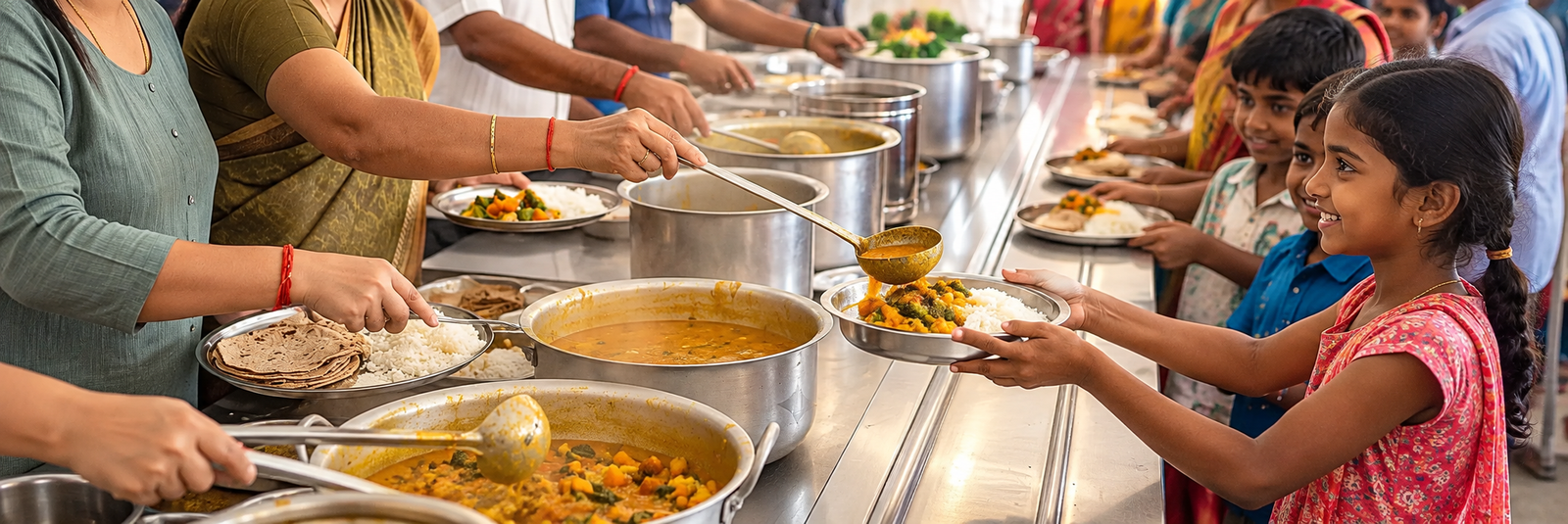 Volunteers serving nutritious meals to people